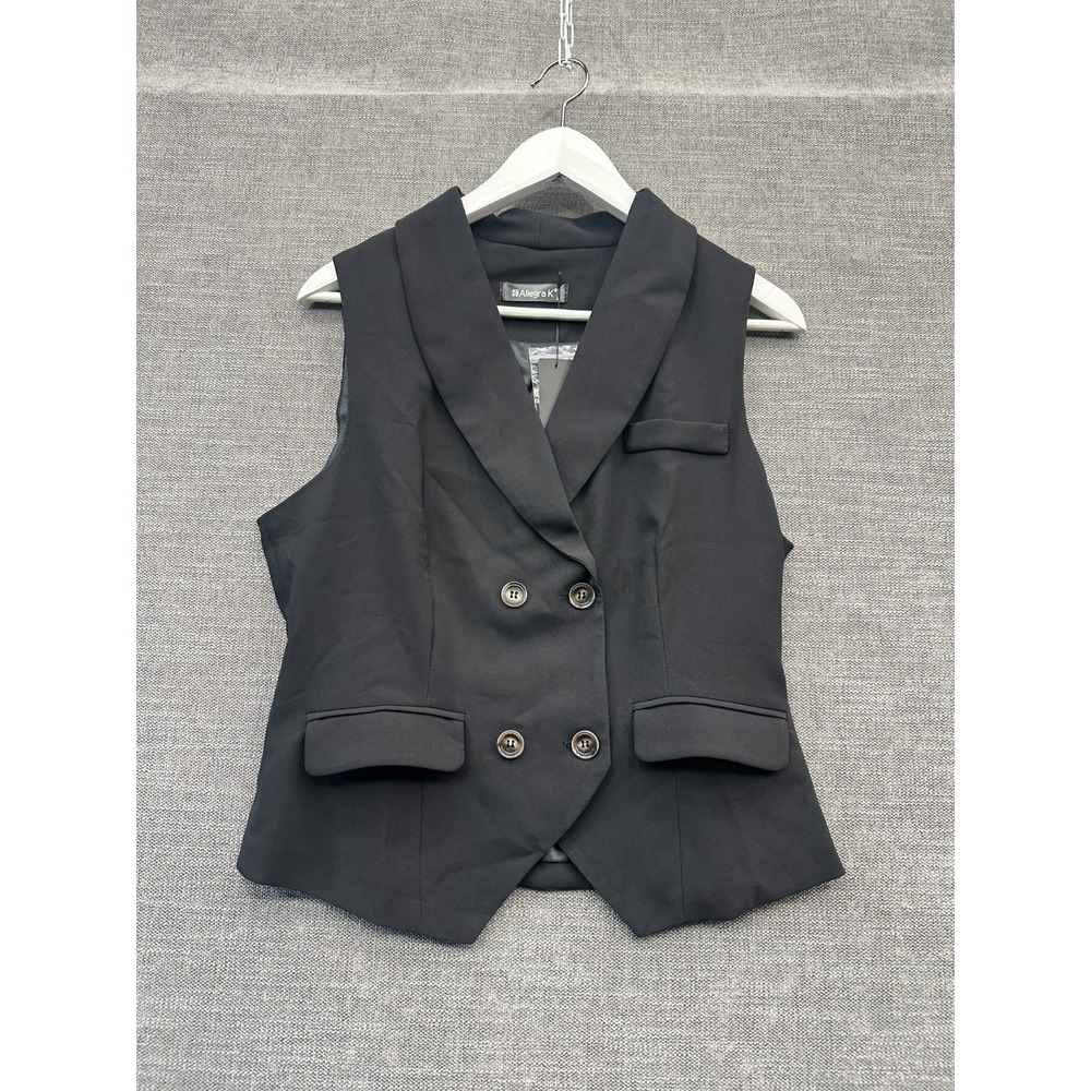 Allegra K Vest Womens Medium Black Lined Stretch Shawl Collar Double Breasted